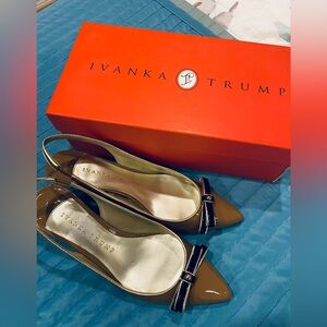 Ivanka Trump taupe patent slingback heels